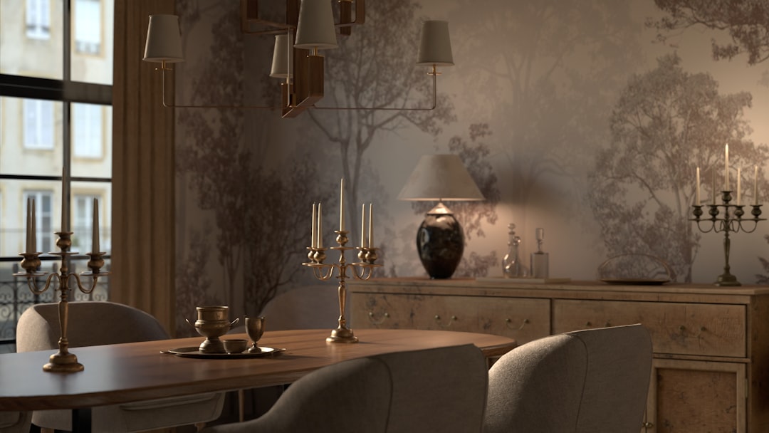 Decorated interior room for planning wallpaper coverage